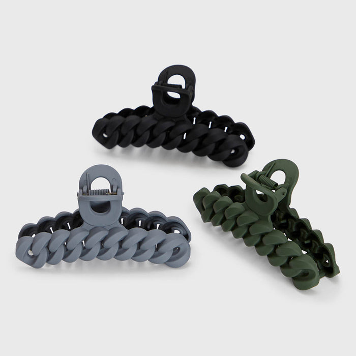 Eco-friendly Chain Claw Clip 3pc Set - Black Moss