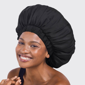 Satin Sleep XL Adjustable Bonnet - Black